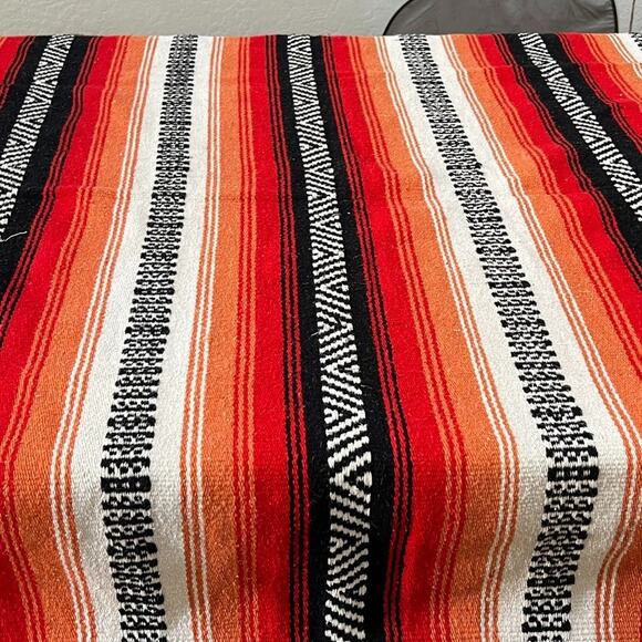 Large Southwest Mexican Throw Blanket Multicolor Striped Geometric - Picture 4 of 7